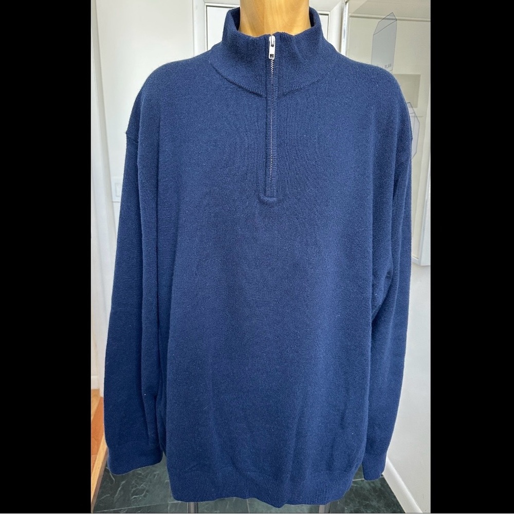 QUINCE MENS MONGOLIAN 100% CASHMERE WOOL SWEATER NAVY BLUE QUARTER ZIP XXXL 3XL